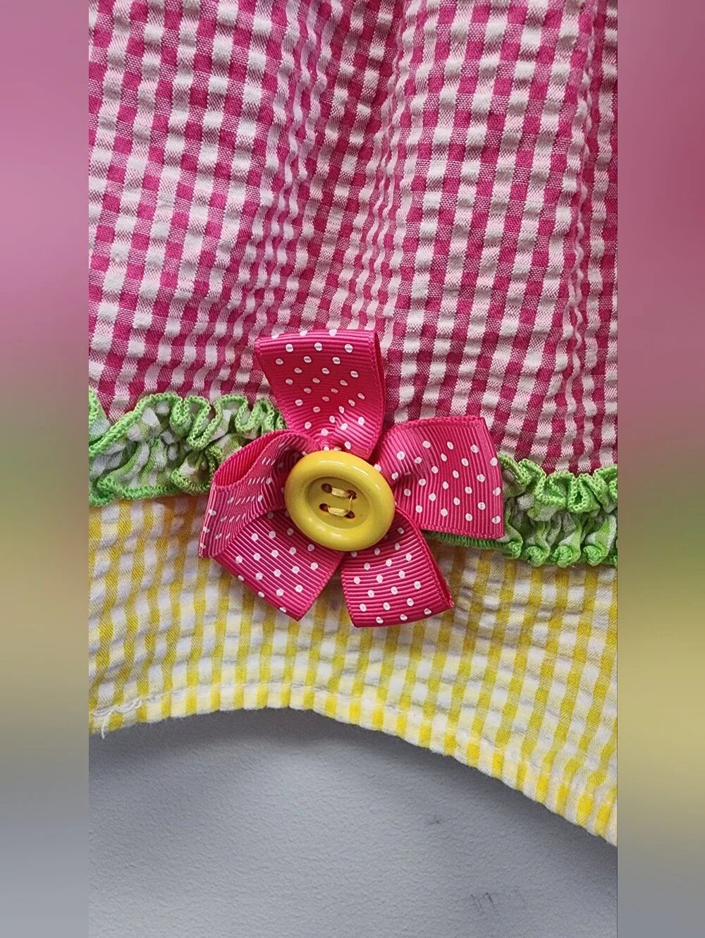 Bonnie Baby 12M Pink Yellow Gingham Seersucker Flower Sundress
